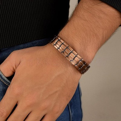 ARADOO Bracelets magnétiques puissants en acier titane Bracelet de thérapie en acier inoxydable hématite