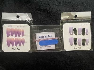 Nail Art Press-On Nails Coffin Purple Pink Ombre Black Shiny Pre-Designed B-17