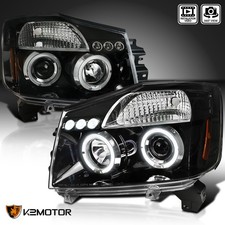 Jet Black Fits 2004-2015 Titan 2004-2007 Armada Led Halo Projector Headlights