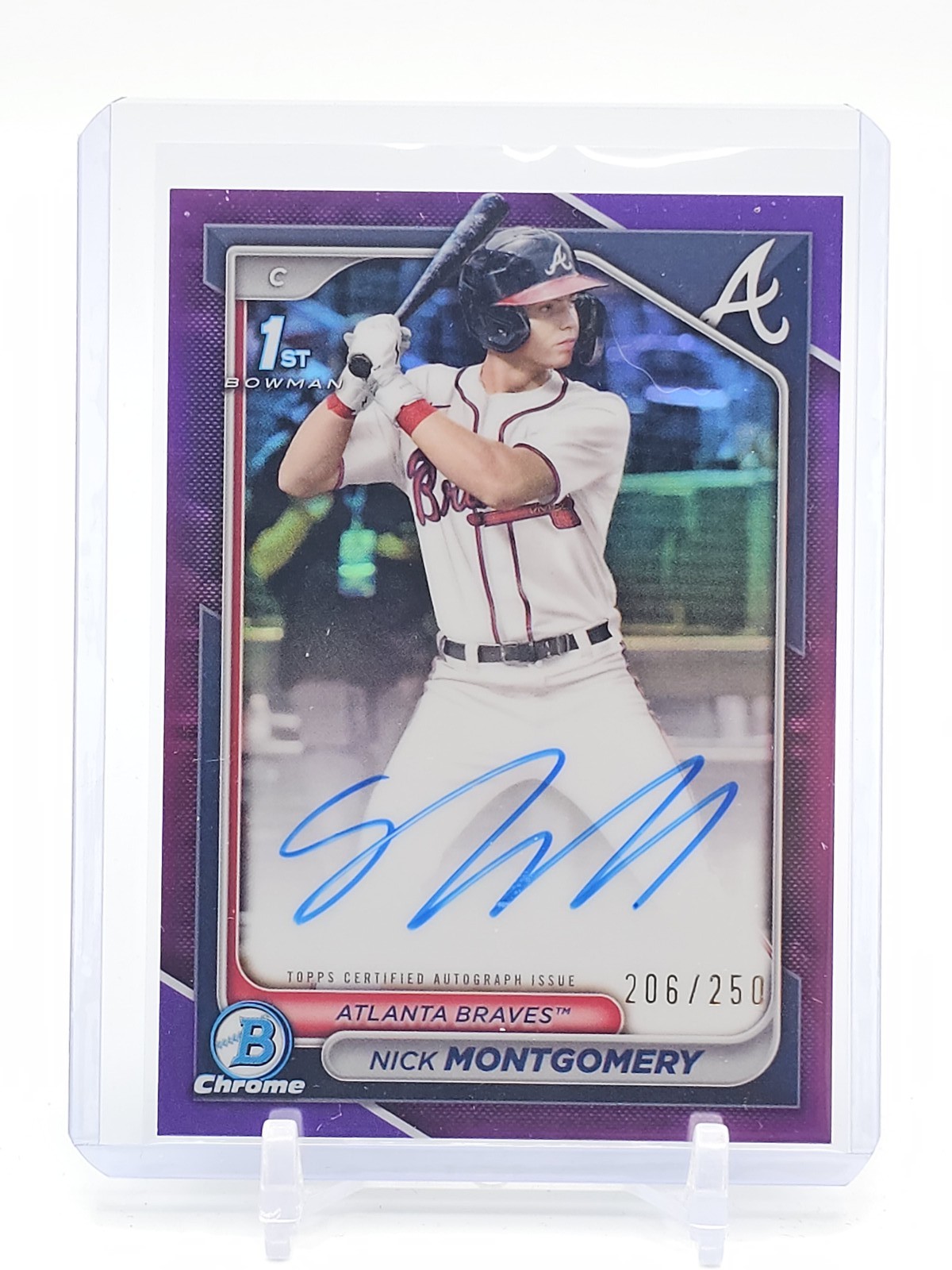 NICK MONTGOMERY 2024 BOWMAN CHROME DRAFT 1ST PURPLE AUTO /250  BRAVES Q5431