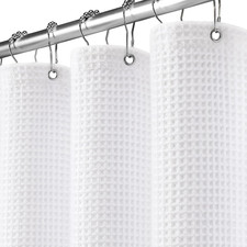 White Waffle Weave Shower Curtain Heavyweight Cotton Fabric 72Wx72L