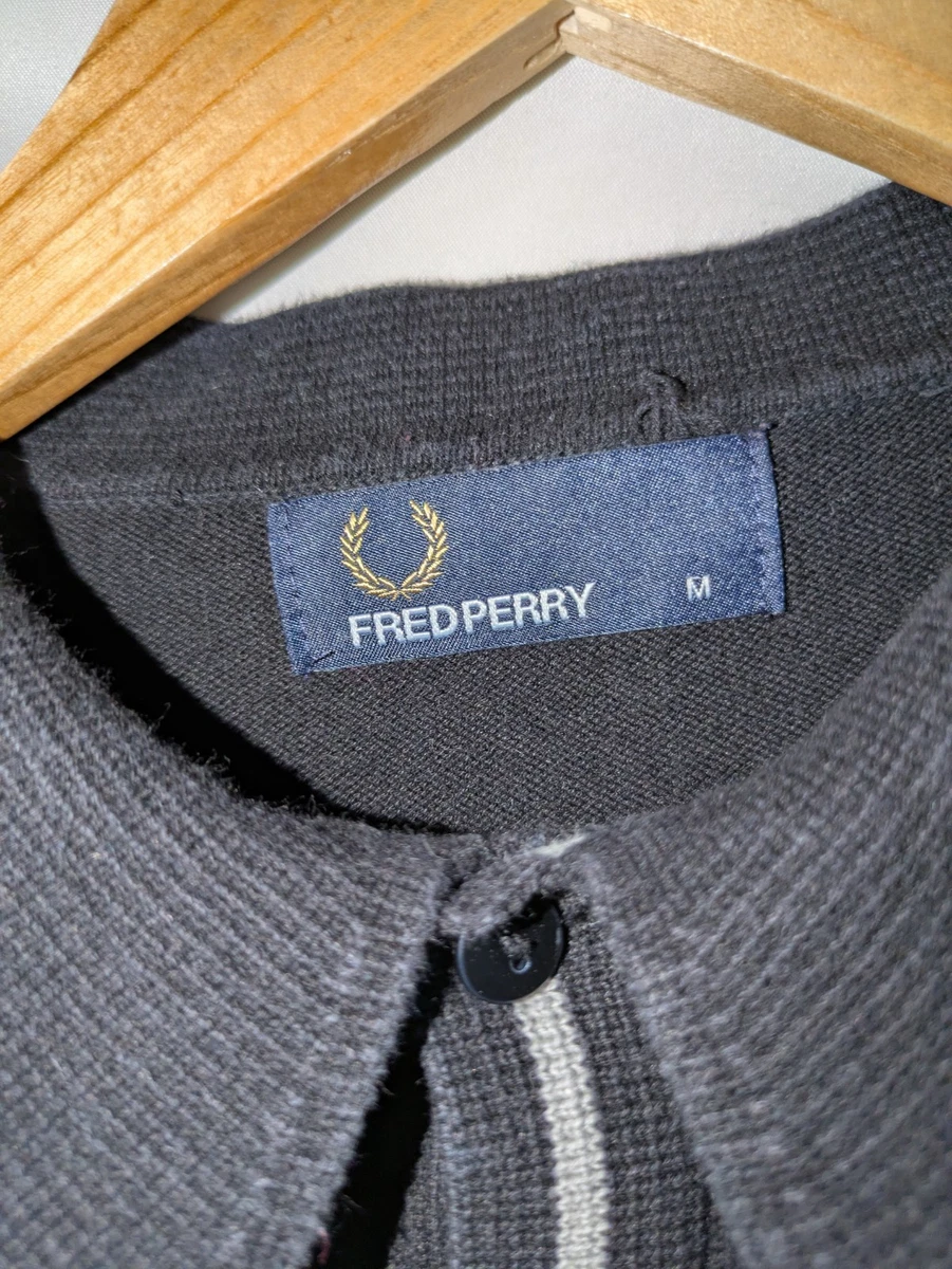 Fred Perry Polo Tricot Negro Con Ribete De Algodón Ajuste Slim Medio M