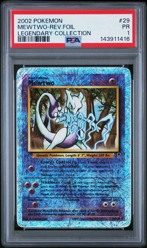 2002 POKEMON LEGENDARY COLLECTION MEWTWO REVERSE HOLO FOIL #29 PSA 1