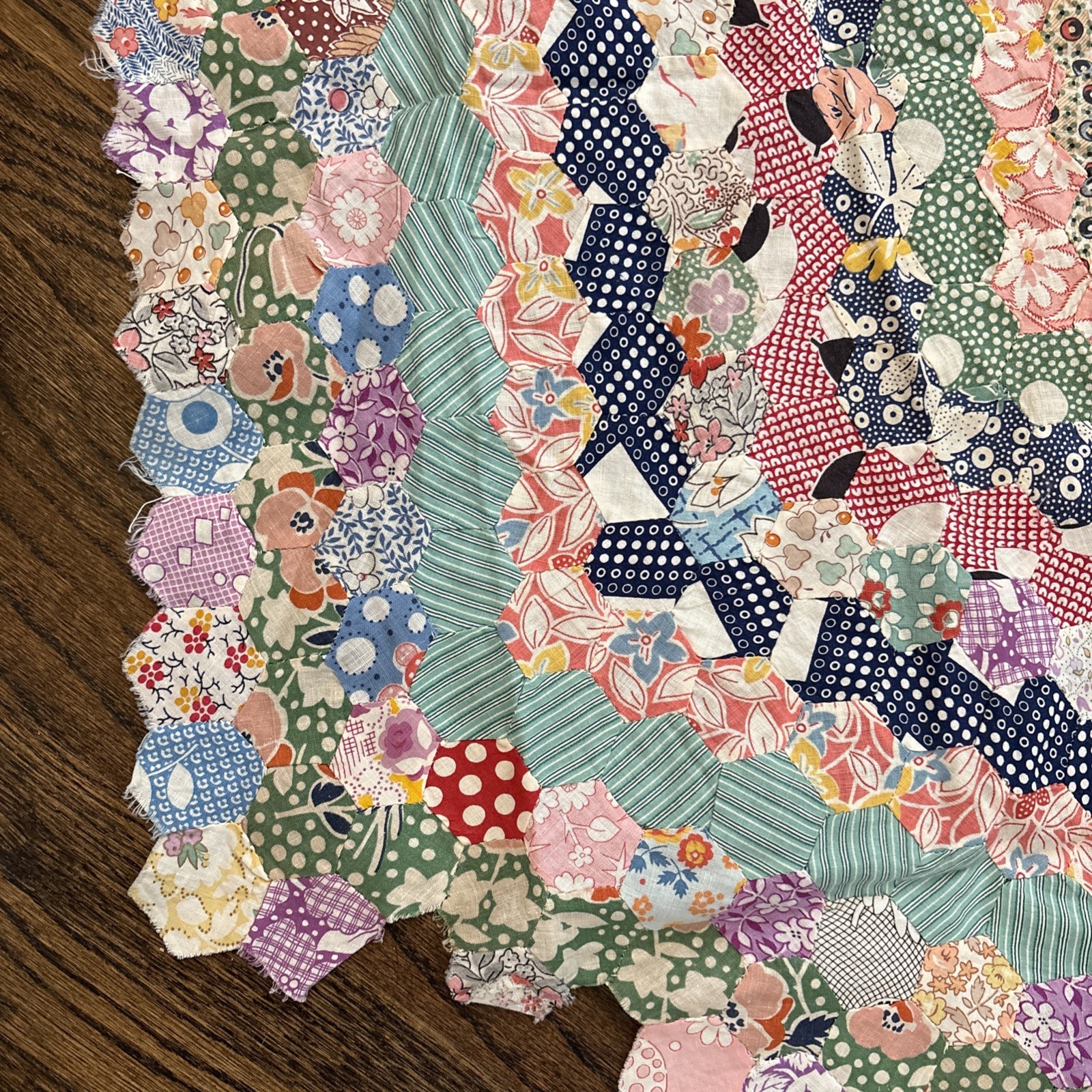Vintage English Paper Piecing Work with Feedsack Fabrics 