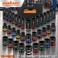 35pc Impact Socket Set Deep Standard 12 Inch Drive Metric Cr-v 8-32mm 6-point 35pc Impact Socket Set Deep Standard 12 Inch Drive Metric Cr-v 8-32mm 6-point
