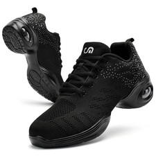 PPQ Women's Jazz Shoes Lace-up Sneakers Modern Dance 8.5, Spot Black