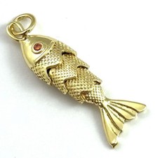 Fish Charm Pendant Gold Plated Brass Metal Articulated Fish Charm Jewelry