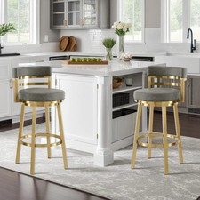 Madrid Modern Swivel Bar Stool, Upholstered Counter Height Chair with Metal...