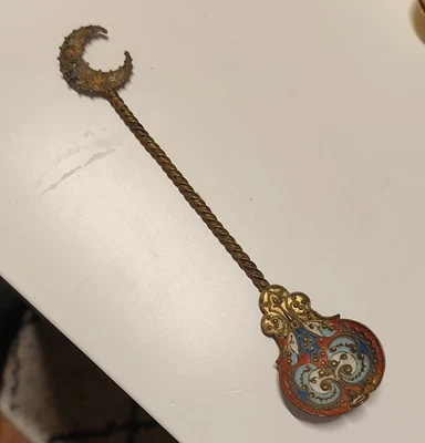 Art Nouveau Collectable Spoon Twisted Handle Gold Metal Red/Blue Enamel - Image 1 of 4