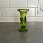 Fenton Posey Vase Green Art Glass Cornucopia Horn Miniature Vtg 4" ~ HAND VASE