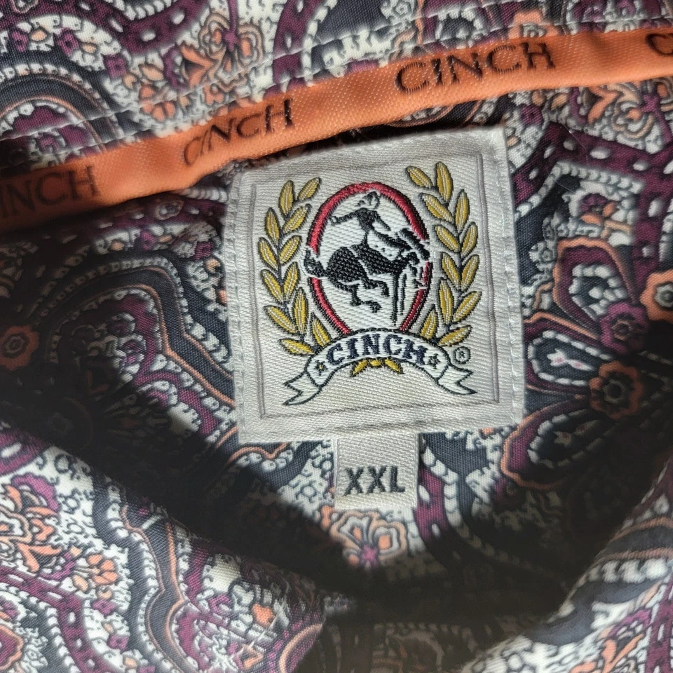 Camisa masculina CINCH 2XL manga longa com botões roxa laranja preta floral - Imagem 3 de 4