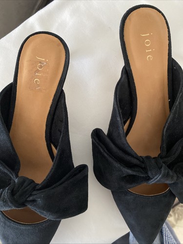 JOIE Slip On Mules Black Suede Kitten Heel US SIZE 8.5 Lovely Large Bow - Picture 9 of 9