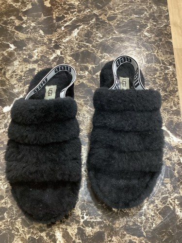UGG Fluff Yeah Women’s Slide Slippers Sheepskin Shearling Black Size 7