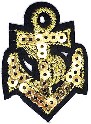 SEQUIN ANCHOR PATCH Iron On Gold & Black 1.5'' x 2''