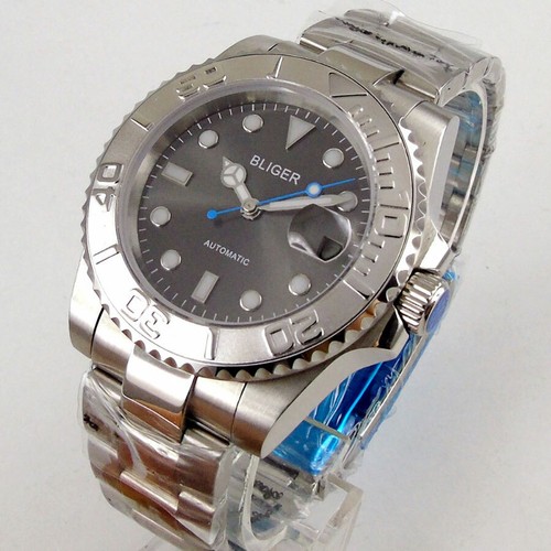 BLIGER NH35 PT5000 Sapphire Glass Polished Strap Gray Dial Automatic Mens Watch - Picture 16 of 28