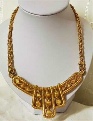 VINTAGE SCHMUCK HALSKETTE PLASTRON HALSBAND SIGNIERT TRIFARI DOPPELKETTE # U150