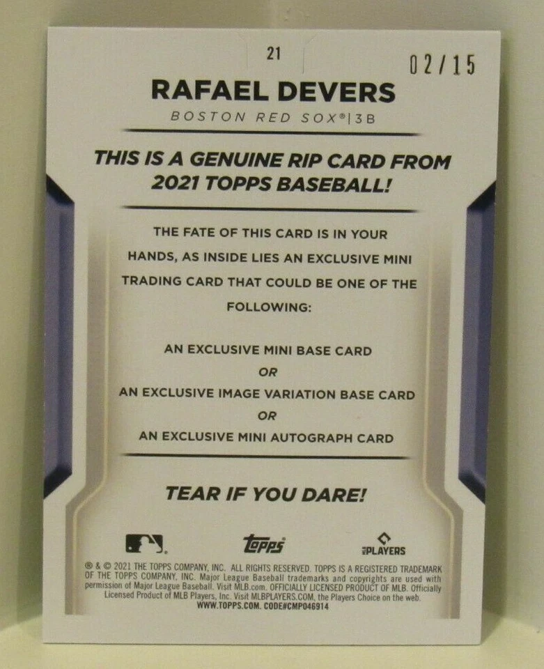 Rafael Devers 2021 Topps RIP Online Exclusive Boston Red Sox #02/15 GREEN UnRip - Image 2 of 2