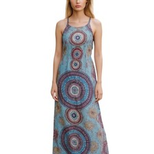 Cato Blue Paisley Geometric Lined Round Neck Sleeveless Maxi Dress Size Small
