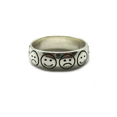 Genuine Sterling Silver Ring 7mm Band Emoticons Solid Hallmarked 925 Nickel Free