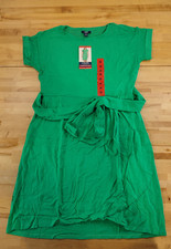 Chaps Ladies' Crewneck Stretch Knit Dress Sash Belt Green Medium