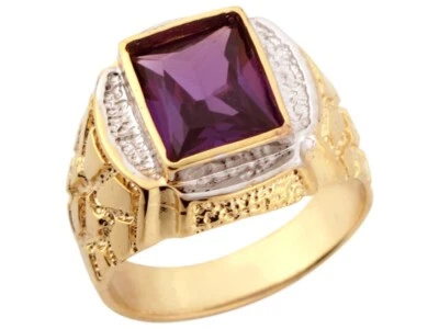 10k or 14k Two Tone Gold Simulated Amythst Traditional Design Mens Ring - Image 1 of 4
