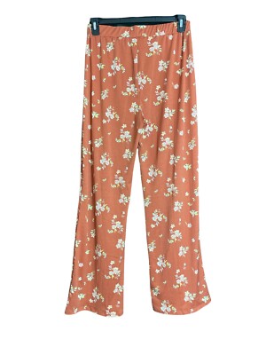 Lark Grey Palazzo Pants sz L nwot Orange Floral Belt Loops Pull
