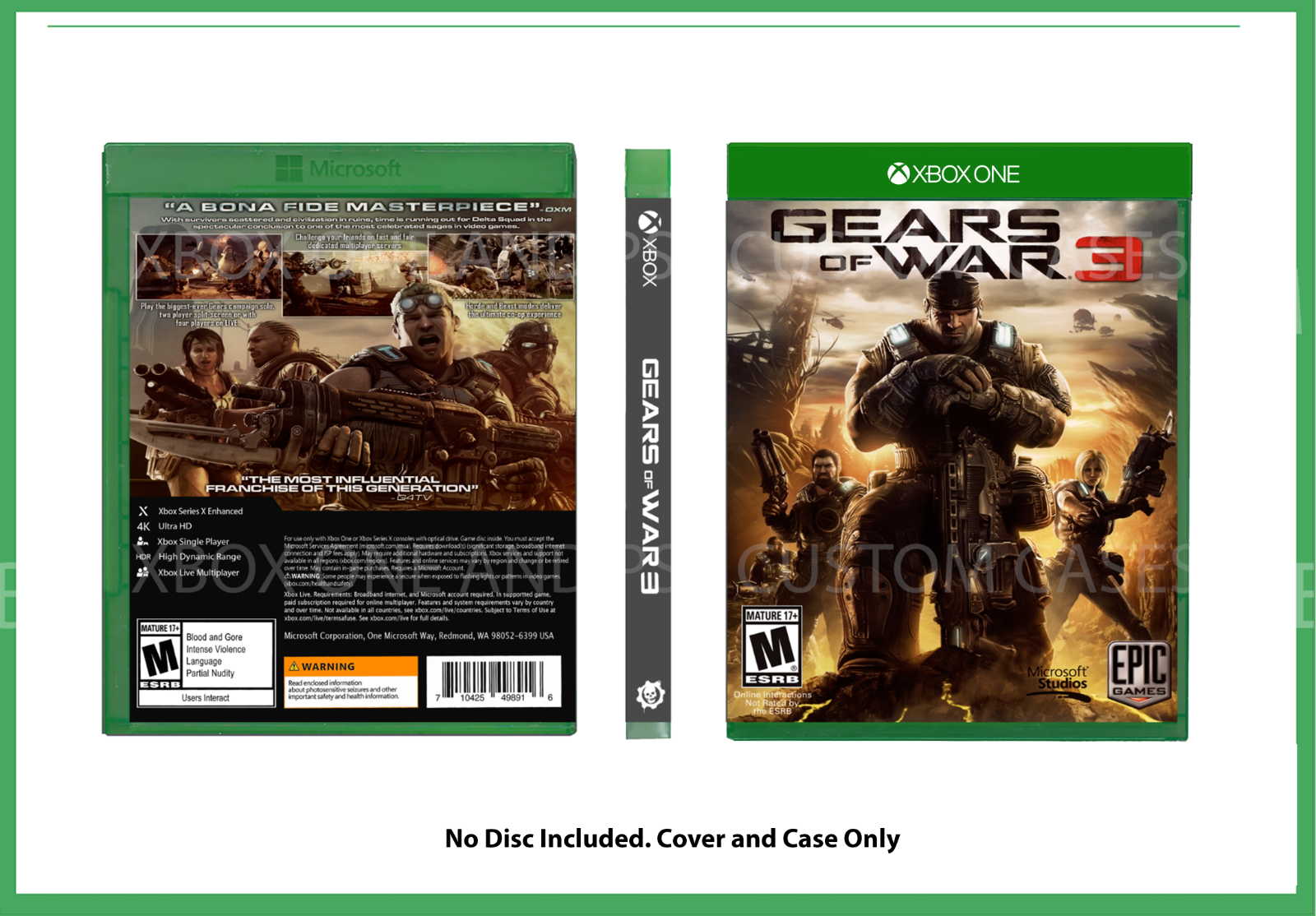 CUSTOM REPLACEMENT CASE NO DISC Gears of War 3 XBOX SEE DESCRIPTION  885370201215