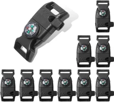 10Pcs Pack Black 5/8" Compass Flint Scraper Fire Starter Whistle Buckle Plastic
