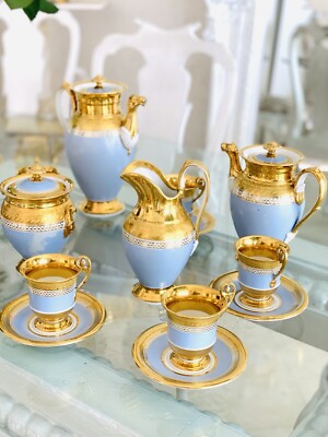 Antique French Empire 1810-1815 Porcelain Tea set in blue and gold