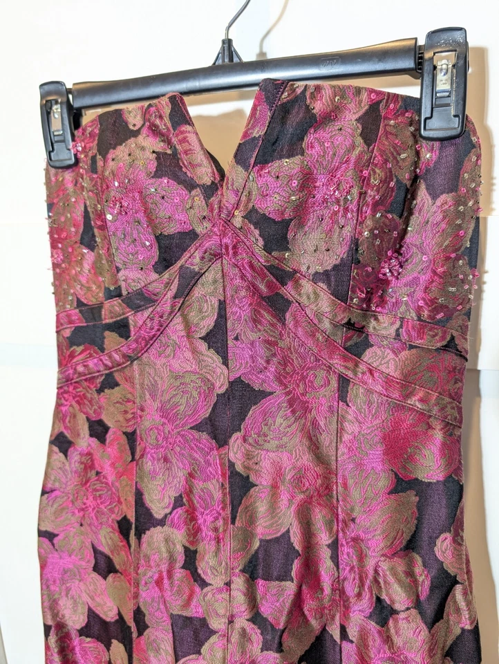 Chetta B 女式 2 长花卉粉红色紫红色正式礼服舞会礼服小号风格* — 第 3/4 张图片