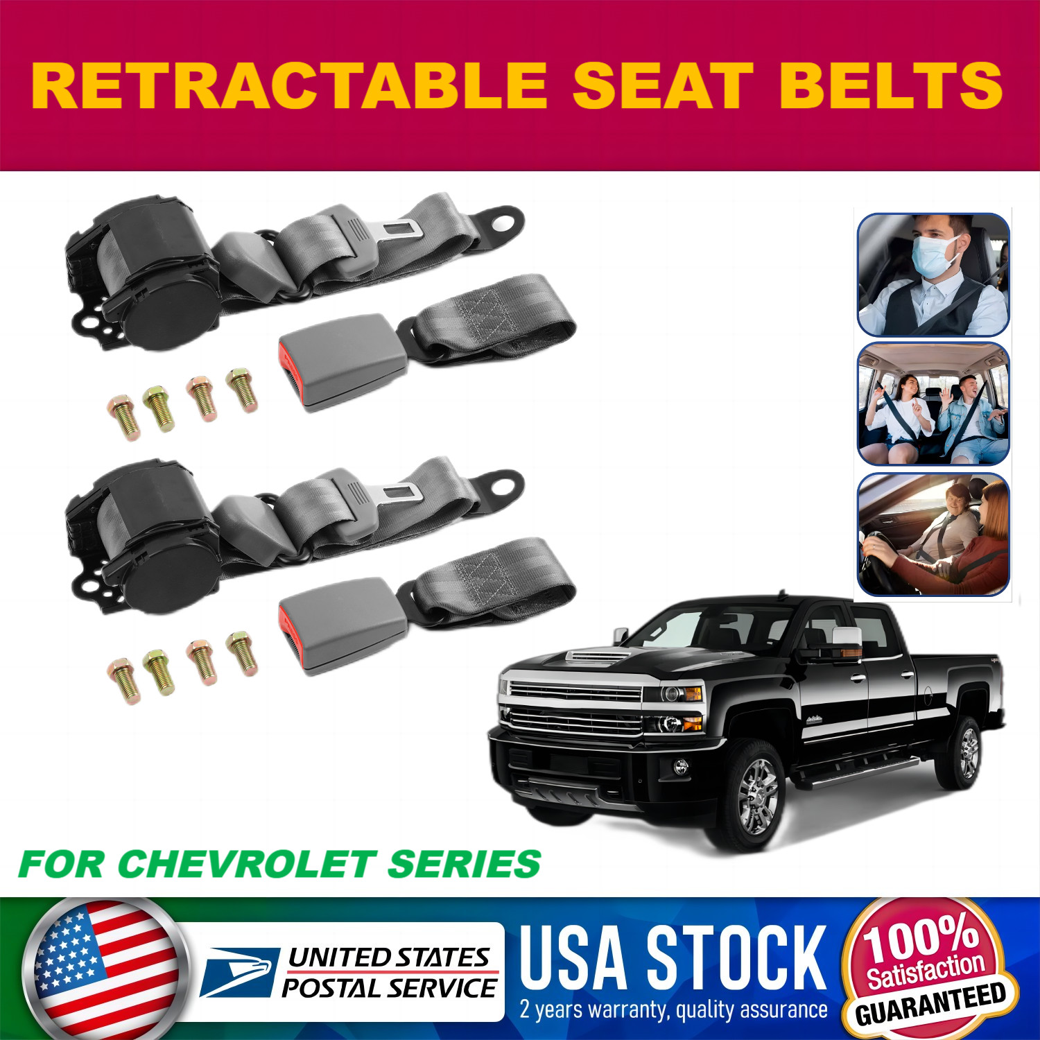 3 Point Retractable Car Seat Lap Belt For Chevy Cruze 2011 12 13 14 15 17 18 19