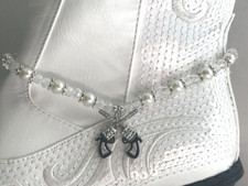 Pearls, Crystal Beads and 1" Crystal Crossed Pistols Boot Bracelet