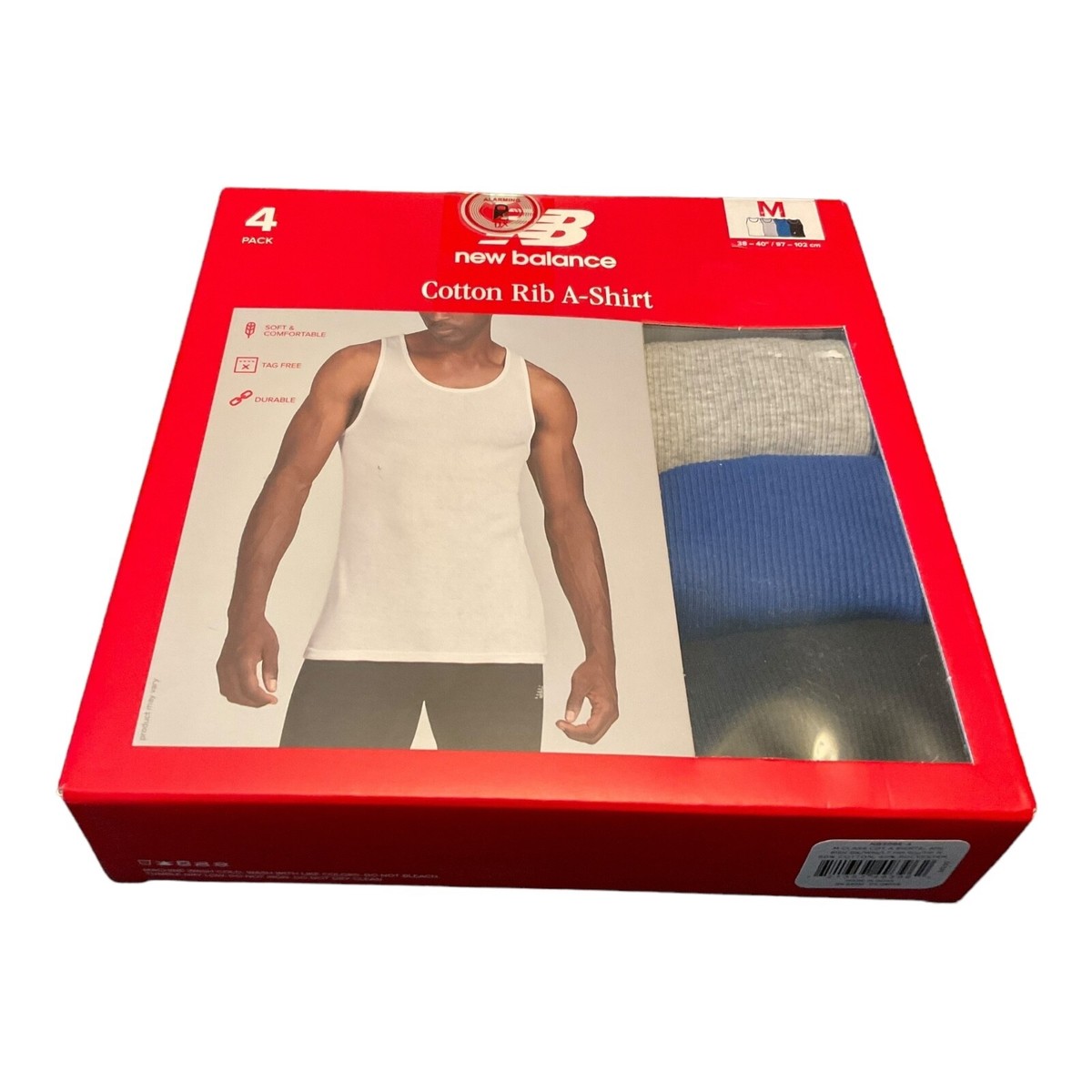 New Balance Men's M 4-Pack Cotton Rib A-Shirt White/Gray/Blue