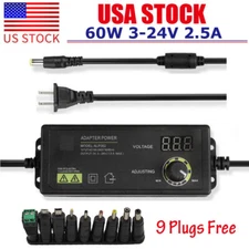 60W 3V-24V 2.5A Adjustable Voltage Power Supply Adapter Control LCD Display US