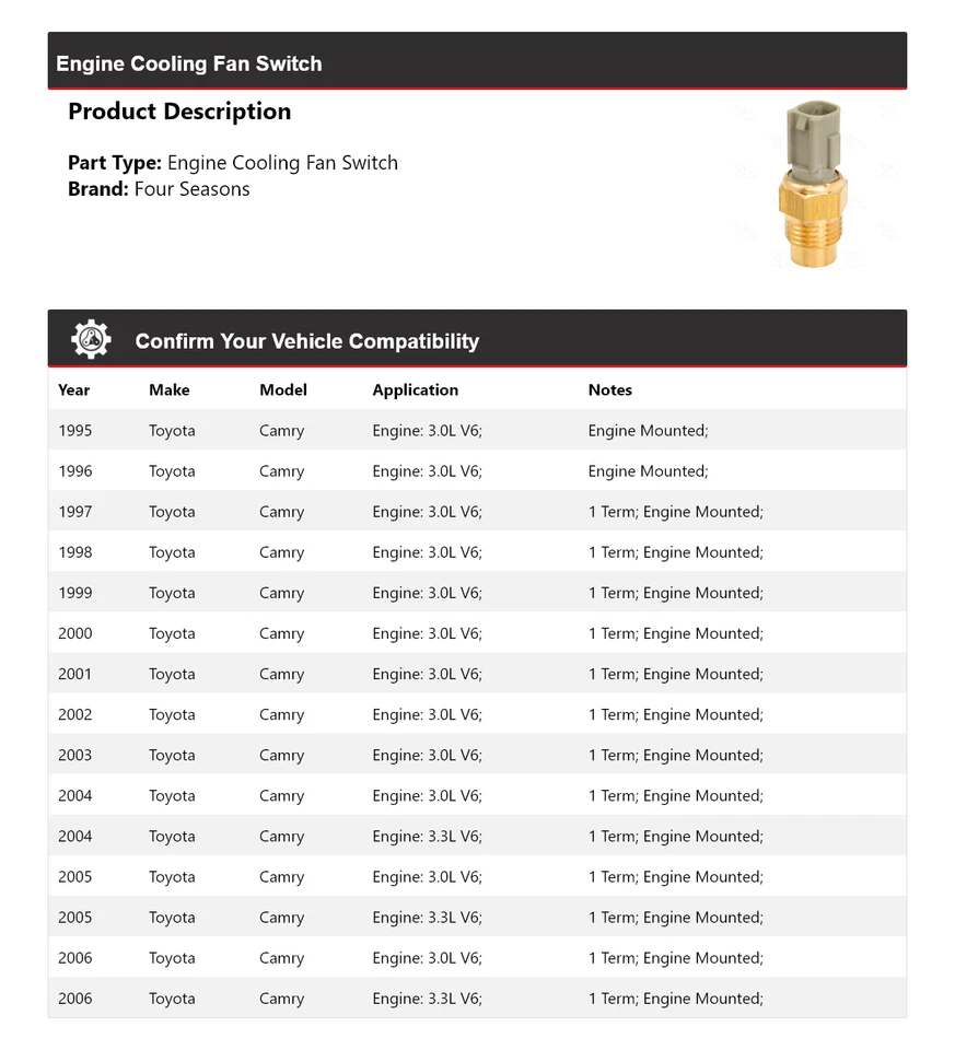 Переключатель вентилятора охлаждения двигателя для Toyota Camry 1995-2006 годов выпуска 4 сезона 1996 1997 1998 годов выпуска - Изображение 2 из 4