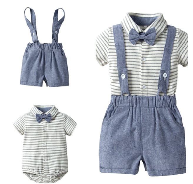 2pcs Newborn Infant Baby Boys Outfits Cotton Romper+Suspender Shorts Clothes Set