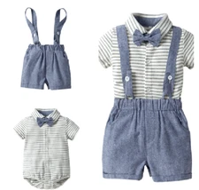 2pcs Newborn Infant Baby Boys Outfits Cotton Romper+Suspender Shorts Clothes Set