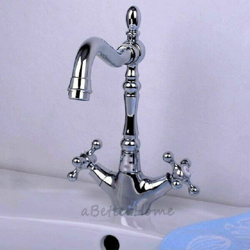Chrome Dual Cross Handles Monobloc Water Mixer Tap Swivel Bathroom Sink ...