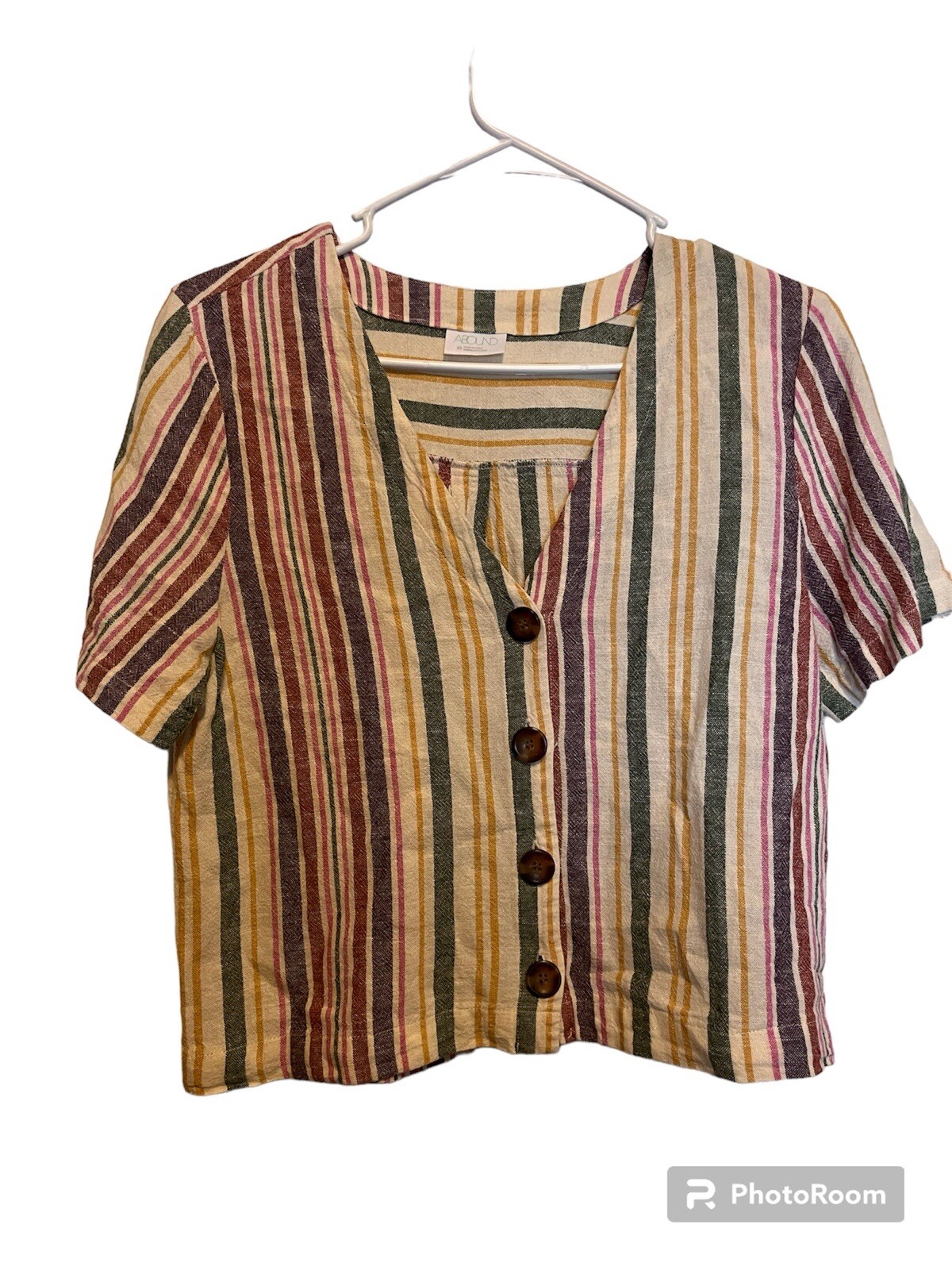 Abound Button Down Blouse Multicolor Striped V Ne… - image 1