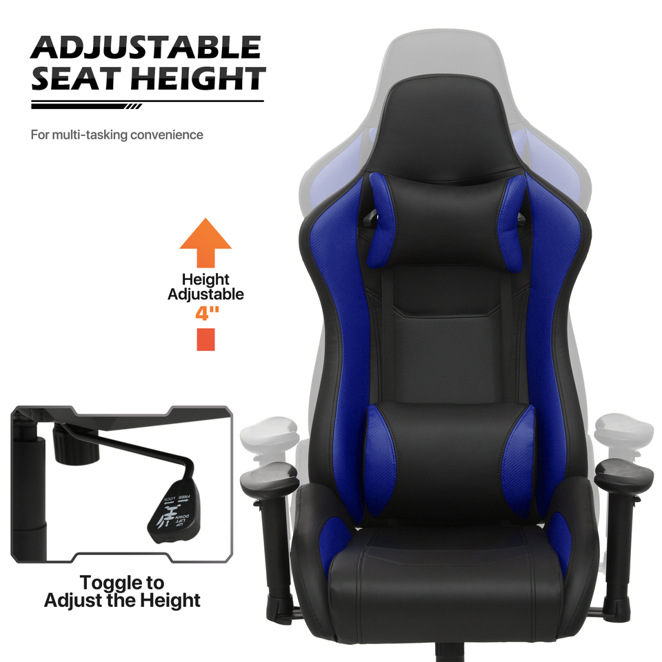 Blue Gaming Racing Computer Chair[CARBON FIBER FABRIC]Ergonomic Swivel ...