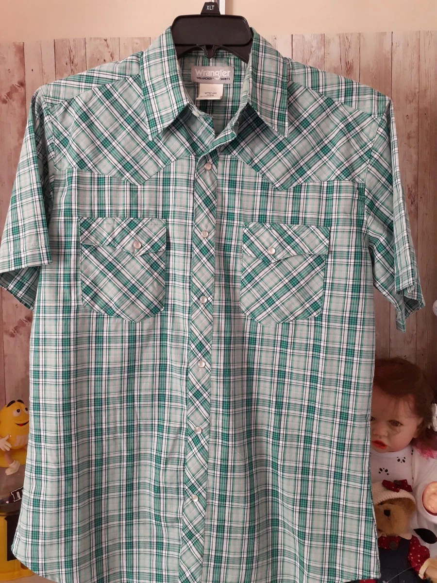 Vintage Wrangler Men's Pearl Snap Shirt NOS Green & 