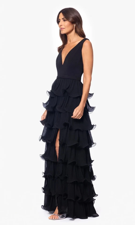 Betsy & Adam Black Tiered Wire Ruffle Gown Dress Size 8 $370 - Image 2 of 4