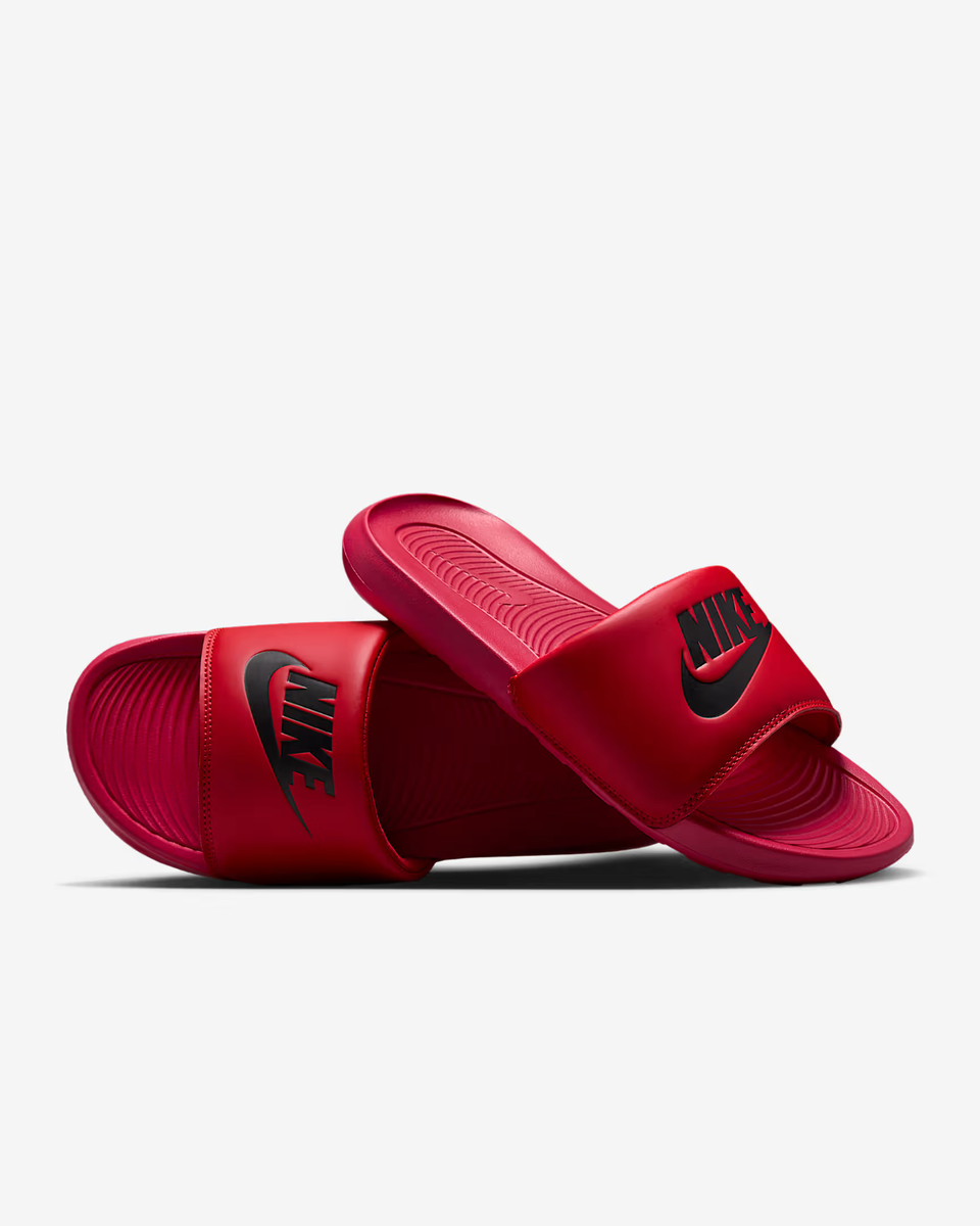 red and black nike slippers