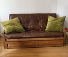 Brown Leather Futon Sofa Bed Wood Frame Storage Drawers 79x54x37 in — photo 3