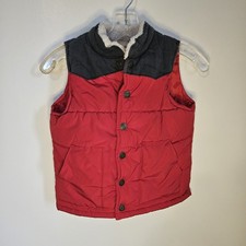 Carters Kids Puffer Vest. Size 7 Red With Gray Tweed Yoke. Full Zip. Pockets
