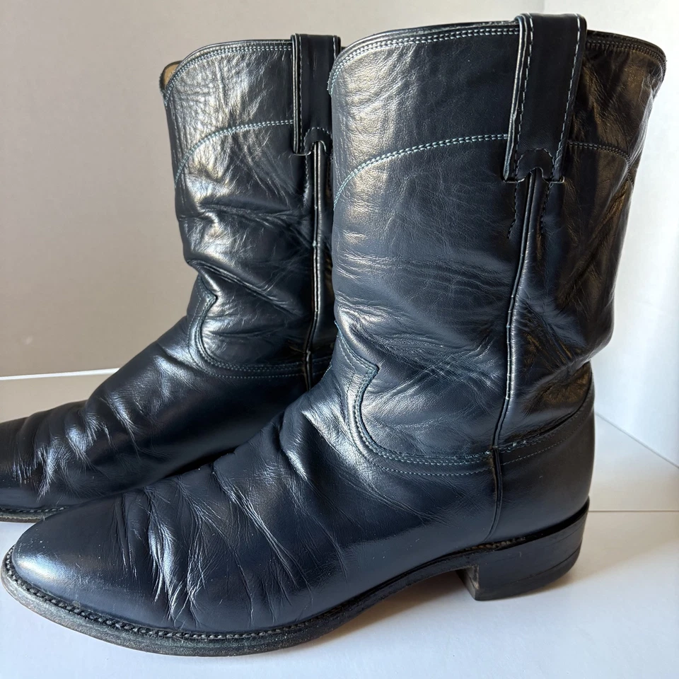 Botas de Vaquero Justin Roper Vintage Para Hombre Cuero Azul Talla 12D Hechas en EE. UU. Estilo 3024 Foto 2 de 4