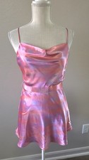 Pink Satin Mini Dress Size 0 Likely Strappy Cowl Neck Short Party Clubwear