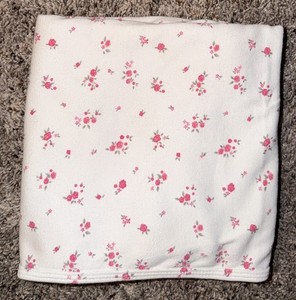 Carter's Pink Roses Floral Flowers White Jersey Knit Baby Crib Blanket *READ*