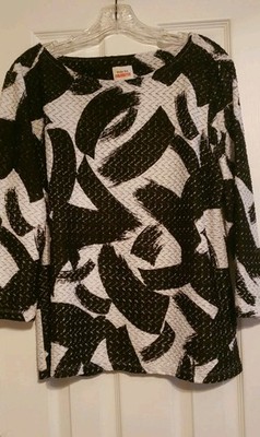Ruby Rd. Black & White Textured 3/4 Sleeve Top - Size Large