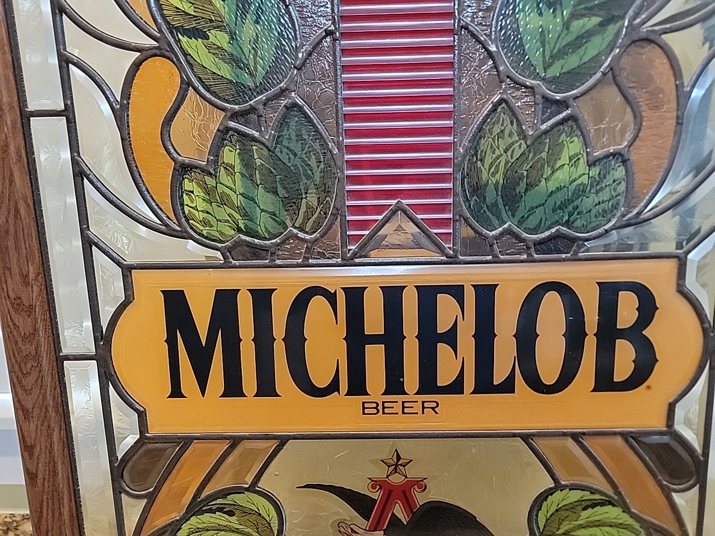 Vintage 80's Michelob Beer 34" X 26" Stained Glass Sign Bar Breweriana Man Cave 